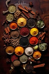 an array of exotic spices representing global cuisine, created with generative ai
