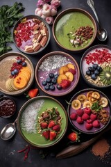healthy smoothie bowls with assorted toppings, created with generative ai
