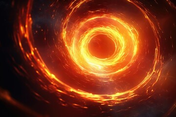 Fiery glowing spinning spiral energy source in space, computer generated abstract background. Generative AI