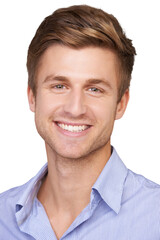 Business man, portrait and smile with work confidence and professional career from Sweden. Male employee, happy face and a web data consultant with job isolated on a transparent, png background