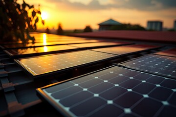 Solar panels on the roof of the house reduce energy consumption alternative energy