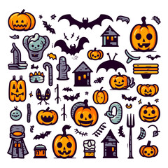 a collection of halloween doodle objects