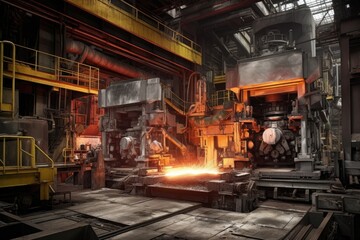 aluminum production machinery in operation, created with generative ai
