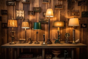 rustic brass lamp collection displayed in a room, created with generative ai
