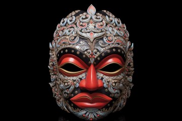 traditional balinese mask with detailed facial features, created with generative ai