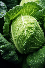 Fototapeta premium close up cabbage, rainy, ultra detailed, look front to the sunlight. AI Generated