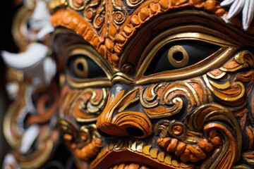 Fototapeta premium close-up of intricate balinese mask details, created with generative ai