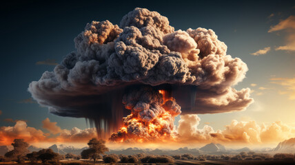 Nuclear explosion and mushroom cloud . AI Generated