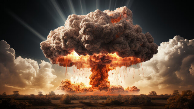 Nuclear explosion and mushroom cloud . AI Generated