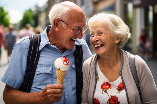 sweet senior couple eating ice cream AI Generated
