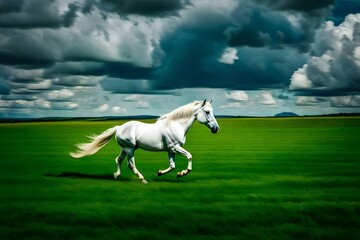 Obraz na płótnie Canvas white horse running in the field Created using generative AI tools