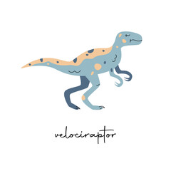 Fototapeta premium Flat vector Flat hand drawn vector illustration of velociraptor dinosaur