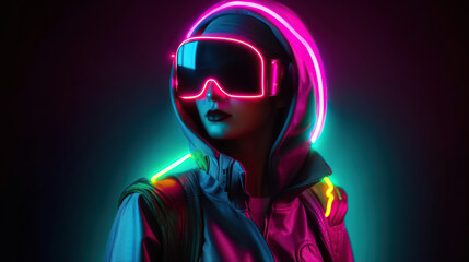 Naklejka na ściany i meble neon cybernetic streetwear fashion illustration 