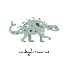 Flat vector Flat hand drawn vector illustration of ankylosaurus dinosaur