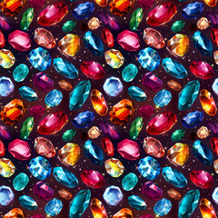 たくさんの宝石　シームレスイラスト　Generative AI