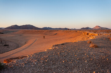A very early morning in the Namibian Desert, near Cha-re, around sunrise