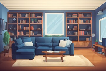 Bookcase with armchair in modern interior of room. Generative AI