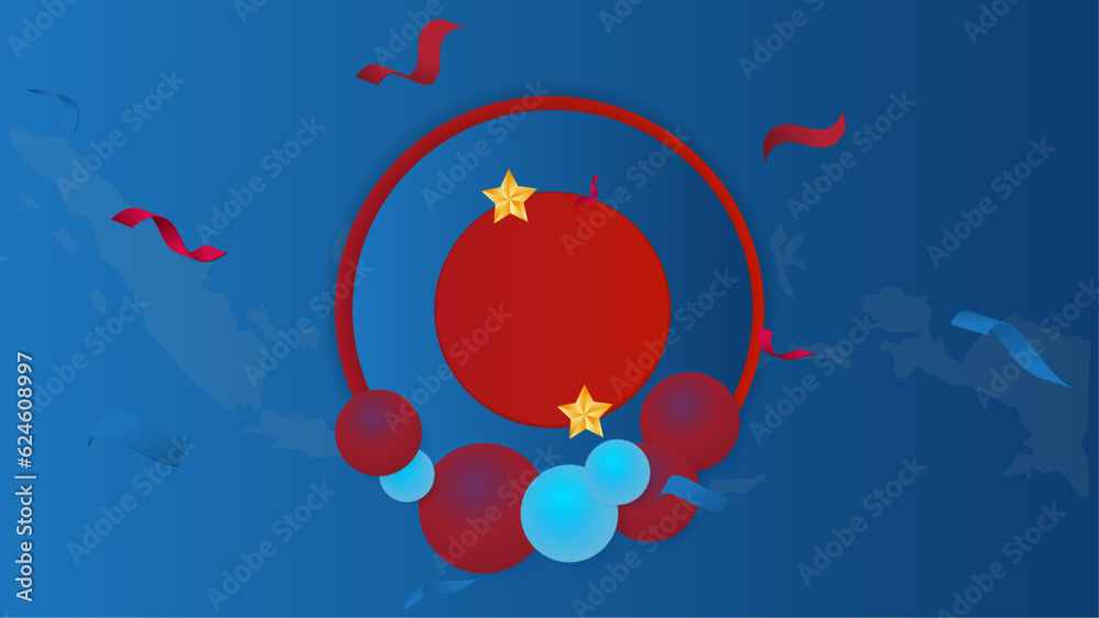 Wall mural red and blue happy indonesia independence day with variant decoration