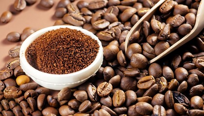 Newly picked raw coffee beans amassed in the factory