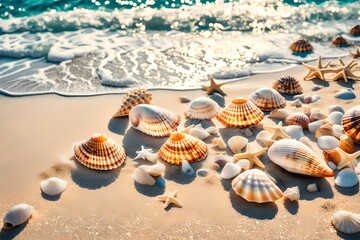 Fototapeta na wymiar seashells on the sand Created using generative AI tools