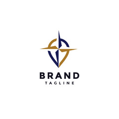 Compass Symbol Inside Pin Icon Logo Design. Compass And Hot Spot Icon Minimalist Logo Design.