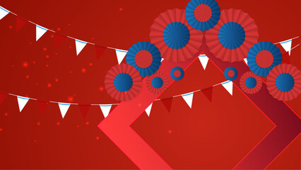Indonesia Independence day background with red and blue flag and balloon