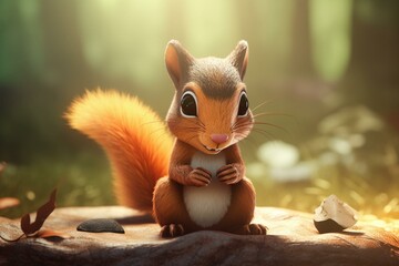 Charming baby squirrel in a playful cartoon style. Generative AI