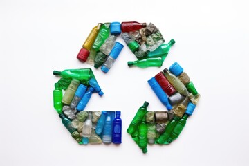 Recycle symbol made of recycling materials. Generative AI