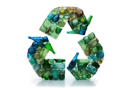 Recycle symbol made of recycling materials. Generative AI