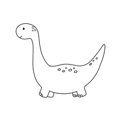 Cute little baby dinosaur. Vector outline doodle illustration isolated on white for childish coloring book