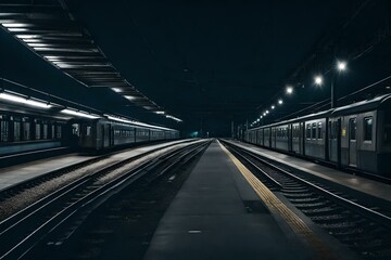 Fototapeta na wymiar subway station in the night Created using generative AI tools