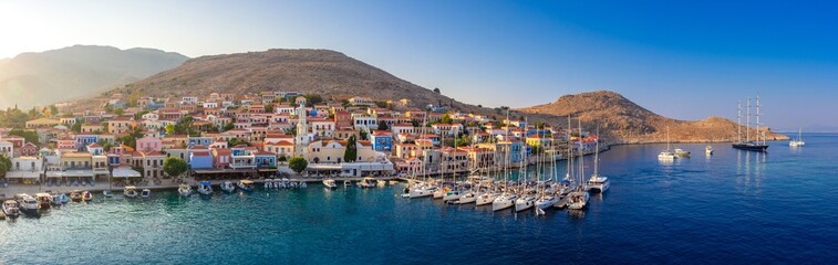 Fototapeta na wymiar Chalki island, one of the most charmy Dodecanese islands of Greece, close to Rhodes.