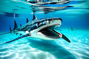 shark in the sea Created using generative AI tools