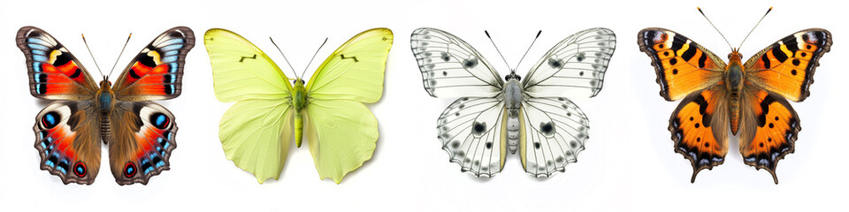 Animals insects butterfly background banner - Colorful popular, butterflies collection set, isolated on white background (Generative Ai)
