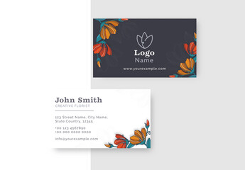 Floral Business Card Template with Double-Side in Dark and White Color.