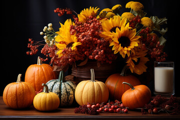 Naklejka na ściany i meble autumn still life with pumpkins