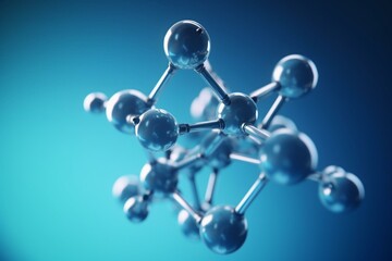 3D hydrogen molecule on blue background. Scientific research for clean energy. Generative AI