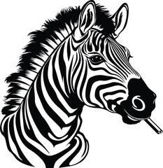Fototapeta na wymiar Zebra Smoking A Cigar Logo Monochrome Design Style