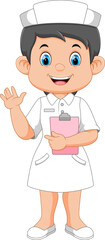 Cartoon smiling nurse holding clipboard