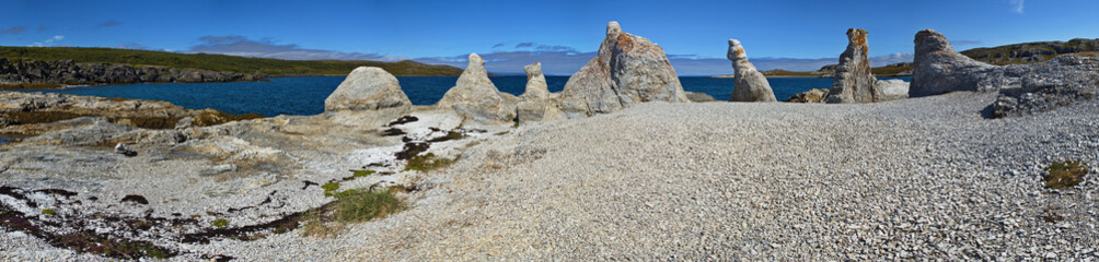 Rock formation The Trolls of Trollholmsund at Porsanger Fjord, Troms og Finnmark county, Norway, Europe
