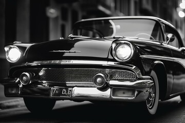 Fototapeta premium A black-and-white classic car from America. Generative AI