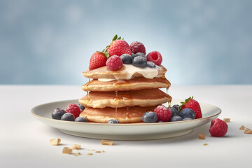 pancakes with berries - obrazy, fototapety, plakaty