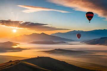 Fototapeta na wymiar hot air balloon at sunset generated Ai