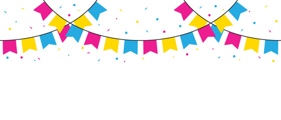 Pink, yellow, and blue colored party bunting, as the colors of the pansexual flag. LGBTQI concept. Flat vector illustration.	