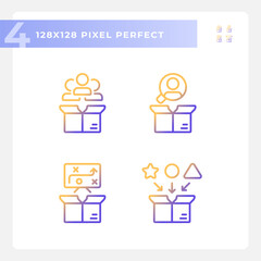 Pixel perfect icons set representing product management, gradient thin line illustration.