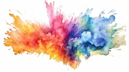 Abstract colorful rainbow color painting illustration, watercolor splashes  isolated on white background, ai generative