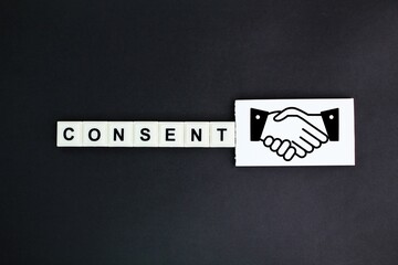 alphabet letter with consent icon and consent word. the concept of a two-person agreement