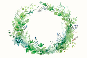watercolor botanical wreath isolated on white background, Generative AI