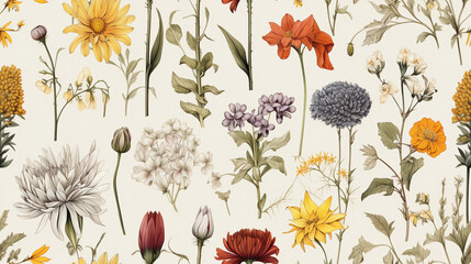 Seamless pattern flowers abstract background