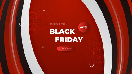 Obraz premium Black Friday sale typographic design. Red background with red and black balloons for seasonal discount offer